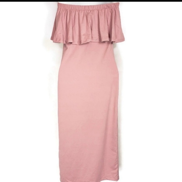 SALE! Pink Slim Ruffled Bodycon Midi Dress mauve small - Picture 3 of 3